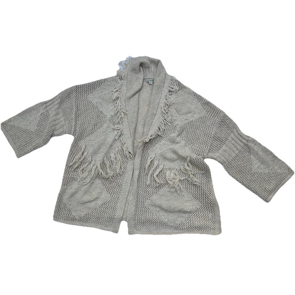 Frye & Co Fringe Knit Stretchy Boho Western Open Front Cardigan Sweater Size Med